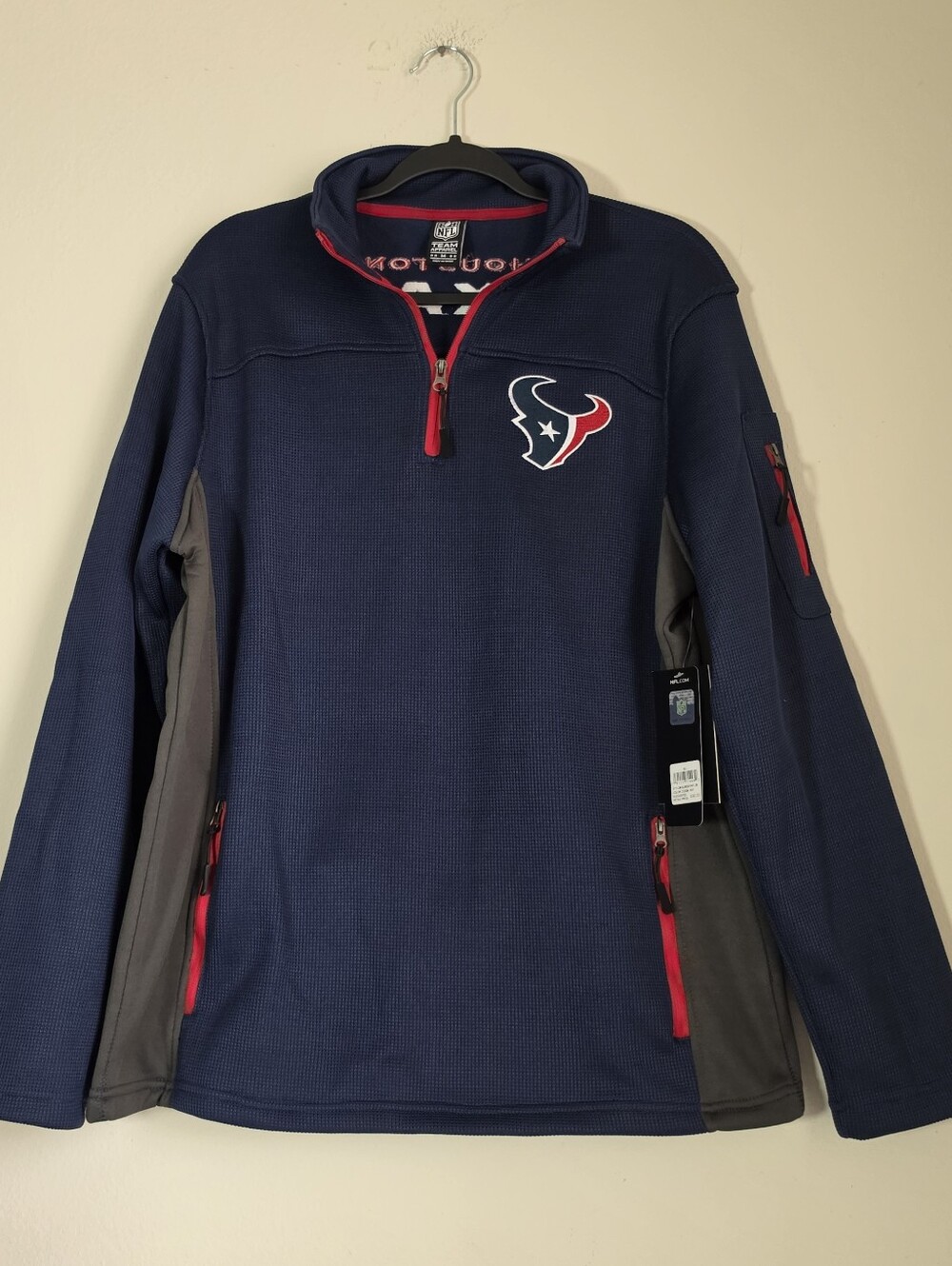 New Men's NFL Houston Texans Navy Quarter-Zip Fleece Pullover size Medium